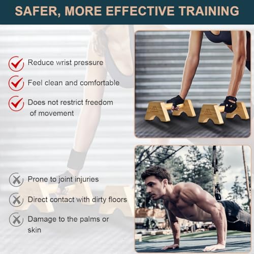 flintronic Push-up Stand, 2 PCS Wood Pushup Bars, Wooden Parallettes Bars, Non-Slip Base with Non-Slip Mat for Strength Training