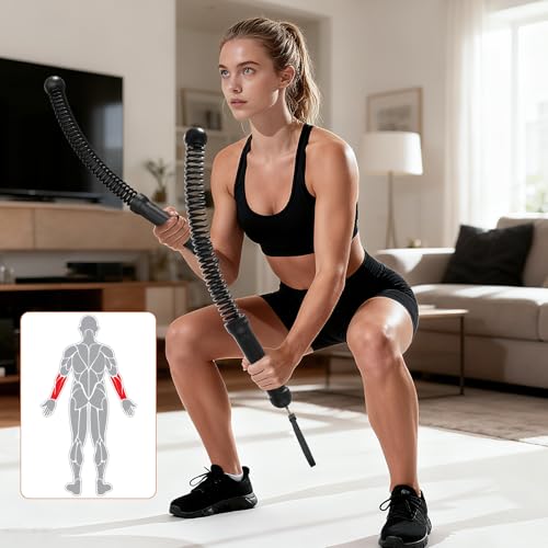 POWER GUIDANCE 2PCS Weighted Ropeless Battle Ropes, Portable Cordless Battle Rope with Non-Slip Handles, Workout Exercise Rope for HIIT, Cardio & Strength，Black