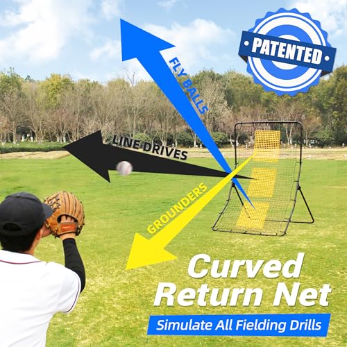 Heavy Duty Baseball Rebounder Net Fielding Trainer Pro Softball Pitch Back Bounce Pitchback for Ground, Line Drive, Fly Ball Return Settings - size: 6 x 4 ft