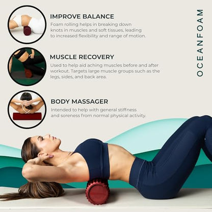 Tidal Roller - Maroon - Muscle Massage Foam Roller for Back Pain & Stretching - Firm and Ergonomic Wide Wave Textured - Yoga, Athletics, & Wellness - Full Size, 20" x 5" - color: Maroon