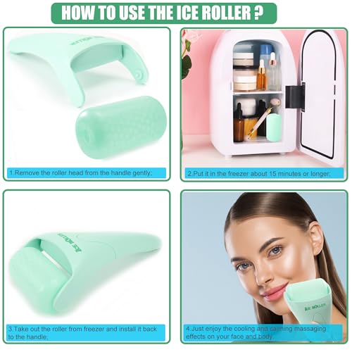 2 Pack Ice Roller for Face and Body Massage, Facial Roller Skin Care Tool for Reduce Wrinkles and Puffiness, Migraine Pain Relief and Skin Tighten, Cold Therapy for Cooling and Calming.(Pink+Green) - color: Green+pink