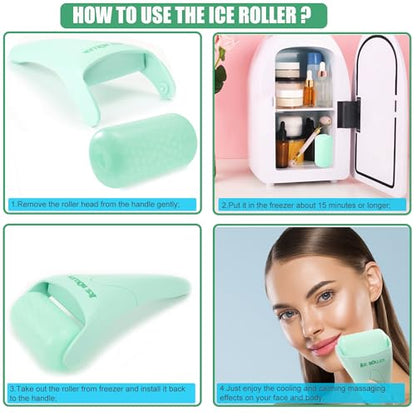 2 Pack Ice Roller for Face and Body Massage, Facial Roller Skin Care Tool for Reduce Wrinkles and Puffiness, Migraine Pain Relief and Skin Tighten, Cold Therapy for Cooling and Calming.(Pink+Green) - color: Green+pink
