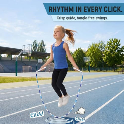 HEREROPE Jump Rope for Kids Ages 4-7 8-12, Hard Shatterproof Beads, Adjustable 7.2FT Tangle-Free Jump Rope for Boys Girls, School PE Fitness Outdoor Exercise - color: Blue White
