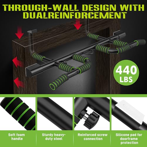 Pull Up Bar for Doorway Upgrade Multi-Grip Pullup Door Strength Training Pull-Up Bars Frame Chin Hanging Exercise Home Doorframe Dead Hang Without Screws Over the at Indoor No Way, Up To 440 Lbs