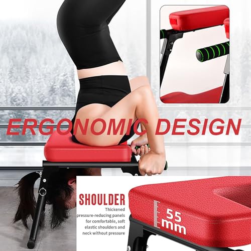 Handstand Stool Folding Yoga Chair – Foldable Headstand Bench with Double Handrails & U-Shaped Base, for Practice Head Stand, Shoulder Stand and Yoga Inversion Exercise