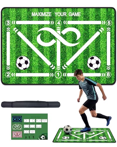 Soccer Training Mat, Soccer Training Equipment with Storage Bag, Non-Slip Silent Equipment Soccer Footwork Training Mat for All Levels with Dynamic - color: Green, size: Small 35*24