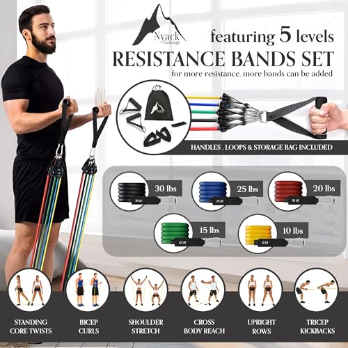 Home Workout Kit-Includes Resistance Bands, Exercise Balls with Pump, Core Sliders and Fitness Looped Bands for Physical Therapy Strength Training Full Body, Core Workouts by Nyack Exchange