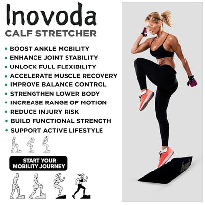 Calf Stretch Board I Slant Board For Calf Stretching & Calf Raise Block for Relief of Plantar Fasciitis, Achilles Tendonitis & Calf Tightness | Calf Stretcher with 5 Resistance Bands & Carry Bag I Ankle Balance Board & Ankle Exerciser Strengthener