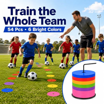 Japard Flat Cones 54 Pack 6-Inch Soccer Disc 6 Colors Holder Bag