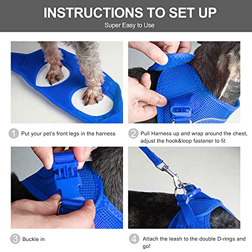 Fida Comfy Dog Harness with Leash, Cat Vest Harness Escape Proof, Breathable Lightweight Soft Mesh, Adjustable Reflective Step-in Harness for Puppy Toy Breeds & Extra-Small Pet (XXS, Blue) - color: Blue, size: XXS (Neck:11.4"-12.2"; Girth:12.6"-14.2")