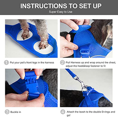 Fida Comfy Dog Harness with Leash, Cat Vest Harness Escape Proof, Breathable Lightweight Soft Mesh, Adjustable Reflective Step-in Harness for Puppy Toy Breeds & Extra-Small Pet (XXS, Blue) - color: Blue, size: XXS (Neck:11.4"-12.2"; Girth:12.6"-14.2")