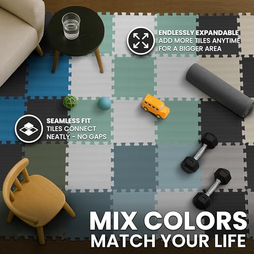 bemaxx Gym Mats Set - 18 pcs EVA Interlocking Foam Floor Tiles (12.6"x12.6"x0.4") 18sqft Protective Gym Flooring Sports Home Workout Exercise Mats Puzzle Garage Fitness Play-Room Pool Treadmill Bike