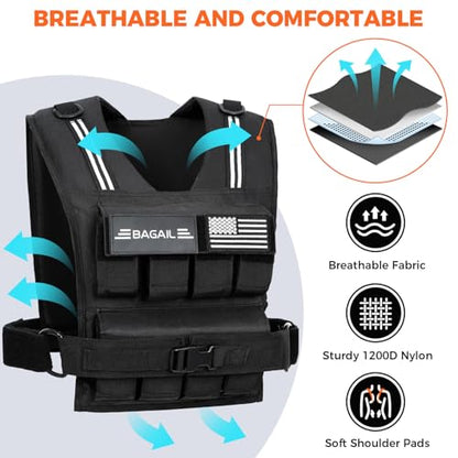 BAGAIL Weighted Vest Men, 20lb/30lb/40lb Adjustable Weight Vest for Woman with Removable Iron Weights, Women’s Rucking Vest for Walking, Workout, Running, Strength Training - size: 20 lb
