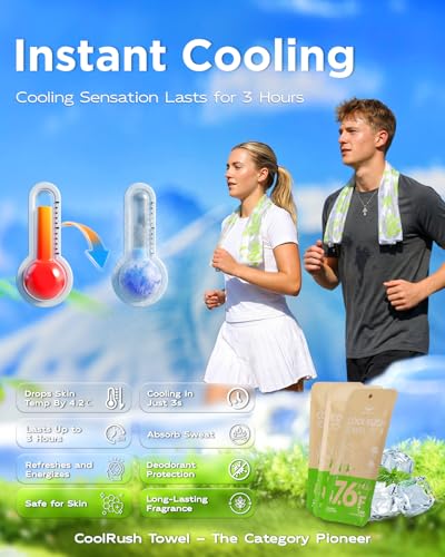 CoolRush Towel for Body–10 Pack Individually Wrapped Cooling Wipes | Instant Cooling Neck Wrap, Alcohol-Free Sweat Cooling Towel for Adults | Reusable, Travel, Gym, Music Festival, Camping Essentials - size: 1 Count (Pack of 10)