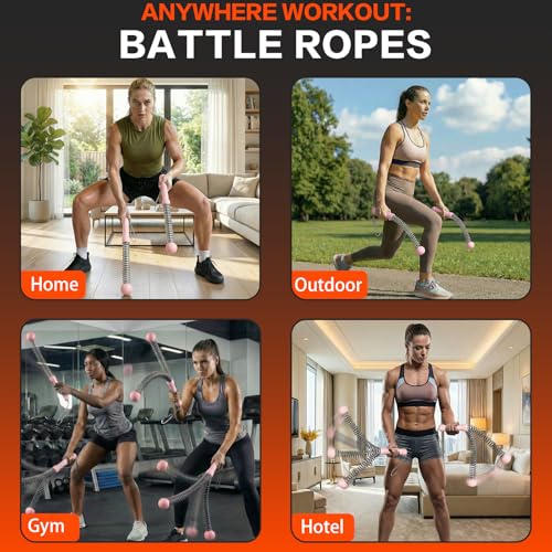 Ropeless Battle Ropes for Home Gym, Portable Cordless Weighted Battle Rope - size: Standard Pink