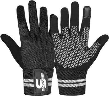 SAWANS Weight Lifting Gloves Gym Workout Fitness Wrist Wrap Support Men Women Fingerless Gloves Full Finger Touchscreen - size: Large