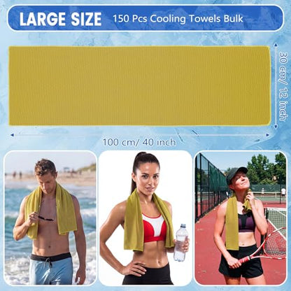150 Pack Cooling Towels Bulk 40 x 12 Inch Large Chilly Breathable Sweat Sports Cold Towels Sublimation Microfiber Ice Neck Rag for Hot Weather Workout Gym Team Gift (Yellow) - color: Yellow