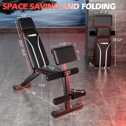 XDDIAS Adjustable Weight Bench, Workout Bench with Leg Extension and Preacher Curl Pad, Incline Bench press for Home Gym, Foldable Exercise Bench, Quick Adjustment and Suitable for All Heights