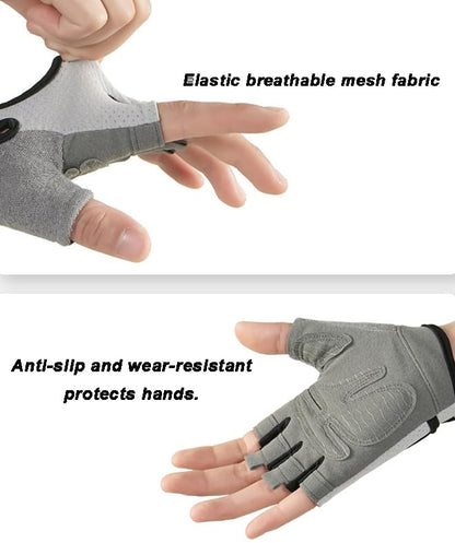 Fingerless-Workout-Gloves for Men Women, Breathable-Mesh Gloves with Anti-Slip-Palm for Cycling Gym Fitness
