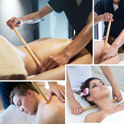2 PCS Solid Bamboo Massage Stick Set for Body Shaping, Roller Stick, Guasha Sticks, Warm Therapy Tools for Muscle Relaxation