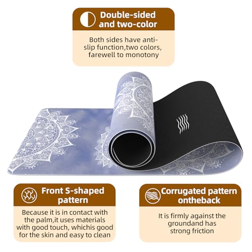 FOLAI Extra Thick Yoga Mat 6mm，pilates mat thick - Non-Slip Exercise Mat for HIIT, Pilates & Home Workouts & Workout with Free Carry Strap - color: Mandala Blue