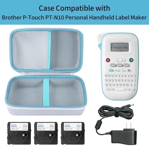 Case Compatible with Brother P-Touch PT-N10 Personal Handheld Label Maker (Case Only) - color: White+Blue Zipper, size: for P-Touch PT-N10