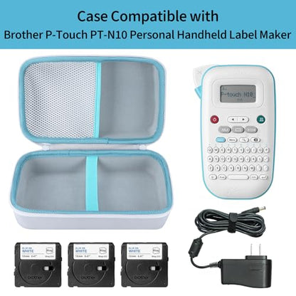 Case Compatible with Brother P-Touch PT-N10 Personal Handheld Label Maker (Case Only) - color: White+Blue Zipper, size: for P-Touch PT-N10