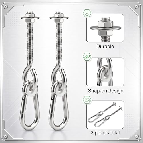 2 Pack 4.13 x 3/8" Heavy Duty Nylon Bushing Swing Hanger 661 Lbs, Swing Set Bracket with Snap Hooks Galvanized Iron Hardware for Wood Beams, Porch Swings, Sandbag Hammocks Yoga
