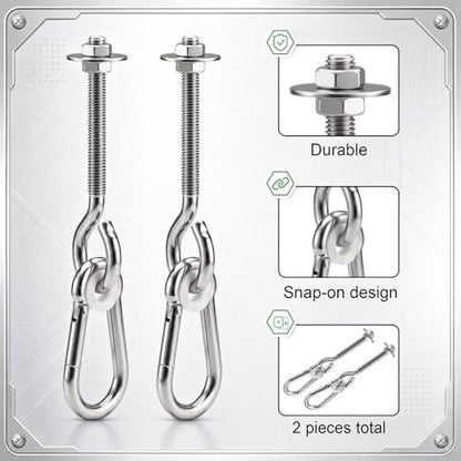 2 Pack 4.13 x 3/8" Heavy Duty Nylon Bushing Swing Hanger 661 Lbs, Swing Set Bracket with Snap Hooks Galvanized Iron Hardware for Wood Beams, Porch Swings, Sandbag Hammocks Yoga