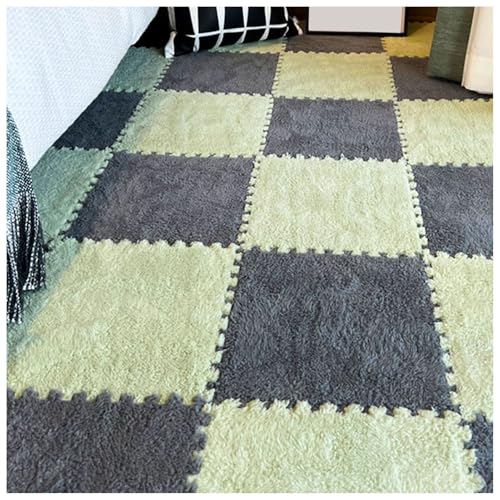 14 Pcs Carpet Puzzle Mats for Floor,Plush Carpet Tiles Interlocking Floor Mats,Fluffy Thick Foam Floor Tiles Puzzle Rug for Playroom,Classroom,Gym,Basement,Green+Gray - color: Green+gray