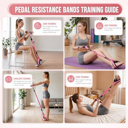 WHATAFIT Upgraded Multifunction Pedal Resistance Band with Handles, 3-Tube Adjustable Foot Pedal Exercise Band, Ankle Straps Included, for Abs Core Leg Arm Waist Full Body Workout at Home Gym