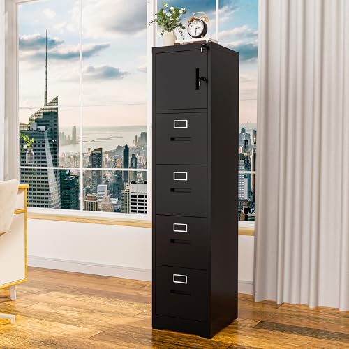 Metal File Cabinet with Drawer Heavy Duty Locking File Cabinets - color: Black, size: 66.5"H-4 drawers & 1 doors