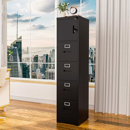Metal File Cabinet with Drawer Heavy Duty Locking File Cabinets - color: Black, size: 66.5"H-4 drawers & 1 doors