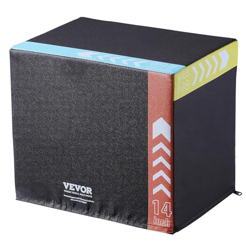VEVOR 3 in 1 Plyometric Jump Box, Cotton Plyo Box, Platform & Jumping Agility Box, Anti-Slip Fitness Exercise Step Up Box for Home Gym Training, Conditioning Strength Training, Multiple Sizes, Black
