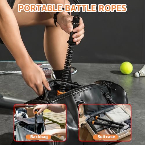 Ropeless Battle Ropes, Portable Cordless Battle Ropes with Sliding Weight Rings for Customizable Intensity, Home Training Kit with Storage Bag, Spring Stick for HIIT Strength & Muscle Training