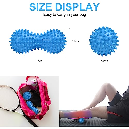 URAQT Spiky Massage Ball Set, 2 Pack Physical Therapy Massage Balls, Hard Lacrosse Ball & Spiky Massage Ball for Myofascial Release and Trigger Point Deep Tissue Massage (Blue)