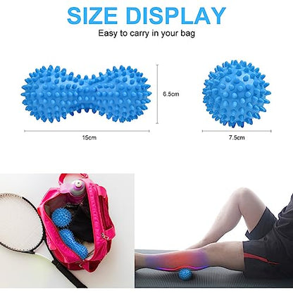 URAQT Spiky Massage Ball Set, 2 Pack Physical Therapy Massage Balls, Hard Lacrosse Ball & Spiky Massage Ball for Myofascial Release and Trigger Point Deep Tissue Massage (Blue)