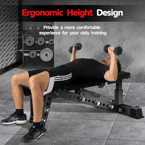 JEEKEE Adjustable Weight Bench, 40" Extended Backrest for Tall Lifters up to 6'5", 1600LBS Weight Capacity and 44 Adjustable Positions Bench for Garage and Home Gym Workouts