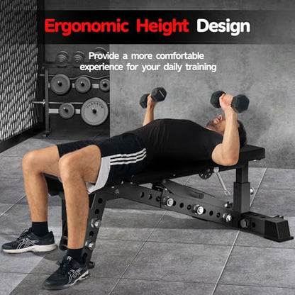 JEEKEE Adjustable Weight Bench, 40" Extended Backrest for Tall Lifters up to 6'5", 1600LBS Weight Capacity and 44 Adjustable Positions Bench for Garage and Home Gym Workouts