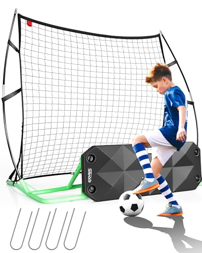 2-in-1 Soccer Rebounder with Adjustable Dual-Sided Rebound Board, Soccer Rebounder Net for Passing, Volleys & Ground Drills, Soccer Training Rebound Net for Solo & Team Practice