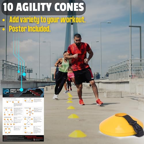 Agility Ladder Full Training Equipment Set, Improves Coordination, Speed, Power and Strength, Includes 10 Cones 4 Hooks and 3 Loop Resistance Bands for Outdoor Workout (Orange)