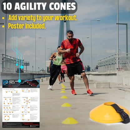 Agility Ladder Full Training Equipment Set, Improves Coordination, Speed, Power and Strength, Includes 10 Cones 4 Hooks and 3 Loop Resistance Bands for Outdoor Workout (Orange)
