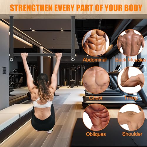 Ceiling Mounted Pull Up Bar, 700 LBS Heavy Duty 4 Adjustable Pull Up Bar, 24" Rafter Pull Up Bars, Ceiling Joist for Garage/Gym/Basement with Comfortable Grip & Round Anchors