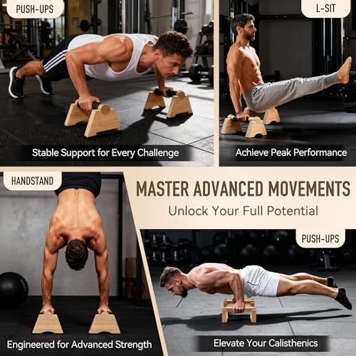Wood Push up Bar, 2 PCS Parallettes Bars for Men Strength Training, Calisthenics Equipment for Handstand Training - size: 25CM