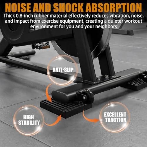 Exercise Equipment Mat Heavy Duty 4 x 4 x 0.8 Inches 4-Pack, Anti-Slip Noise Reduction Shockproof for Treadmill Stationary Bike Hardwood Floors and Carpets