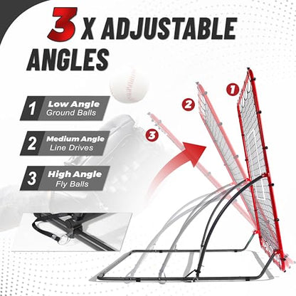Heavy Duty Baseball Rebounder Net Pitchback, Baseball and Softball Bounce Back Net for Ground, Line Drive, Fly Ball Return Settings Fielding Trainer