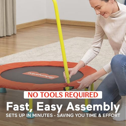 Fisher-Price 3-Foot Mini Trampoline, WonderJump 36-Inch Round Indoor Toddler Kids Trampoline with Stabilizing Handlebar - color: Red/Yellow