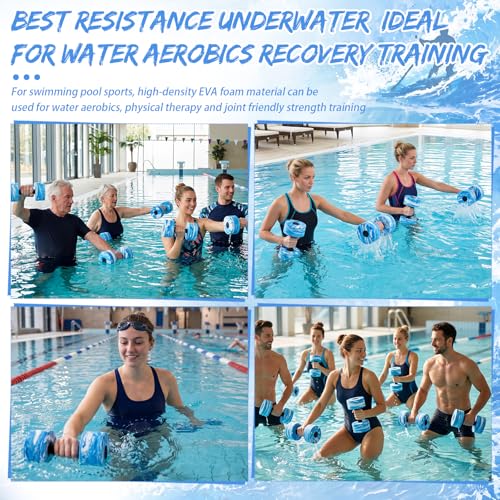 Lewtemi 6 Pcs Water Weights Pool Exercise Set, Aqua Exercise Dumbbells with Handle Strips, High-density Eva-foam Dumbbells for Water Aerobics, Pool Fitness - size: 10.2 x 5.5 x 3 in