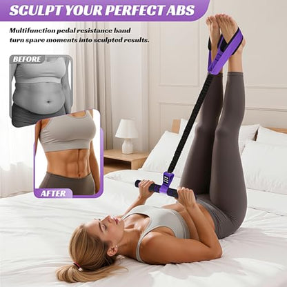 Multifunction Pedal Resistance Band with Handle, 50LBS Foot Pedal Resistance Bands for Core/ABS, Arm, Waist, Abdomen, Leg Workout, Portable Sit Up Exercise Equipment for Women