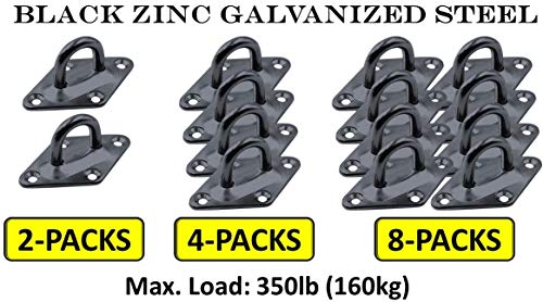 Heavy Duty Hammock Kits & Ceiling Hook Diamond Pad Eye Plates, 304 Stainless Steel & Black Zinc Galvanized Steel Corrosion Resistant, 2, 4 & 8 Packs - color: 4-Pack-Black-M6